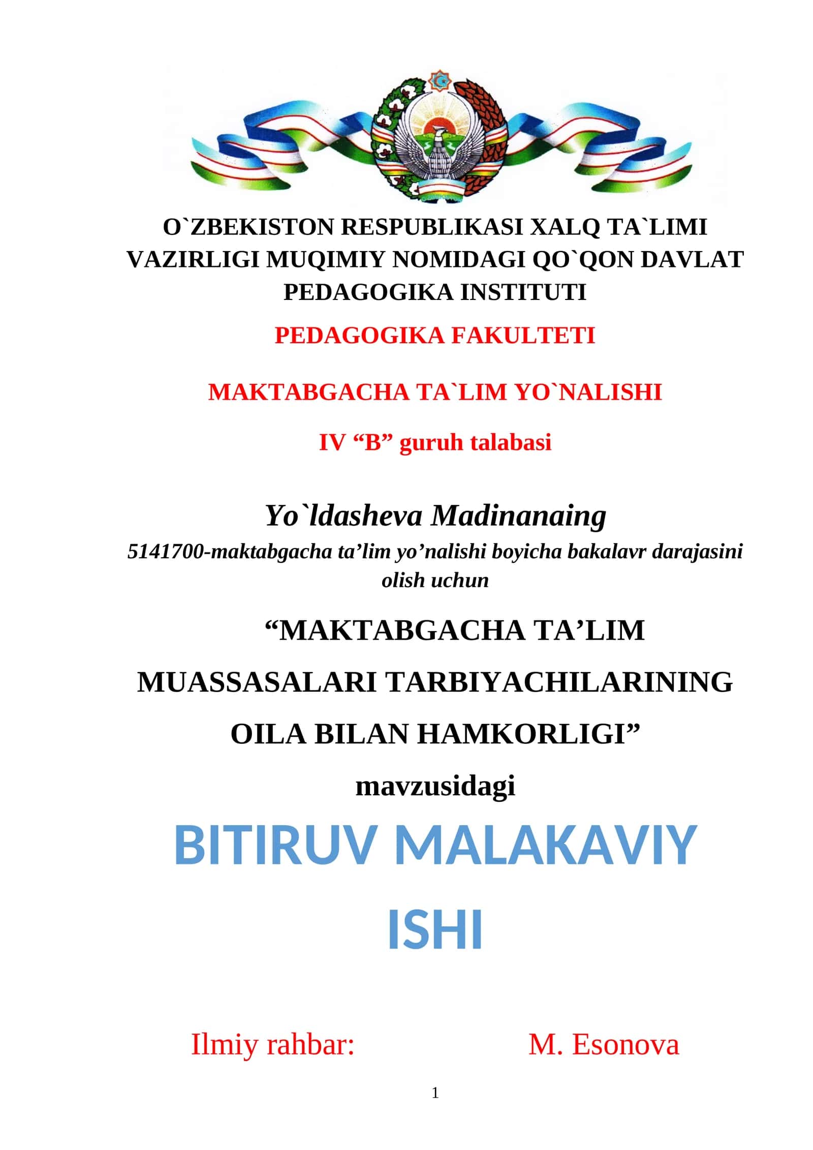 MAKTABGACHA TA’LIM MUASSASALARI  TARBIYACHILARINING OILA BILAN HAMKORLIGI 1