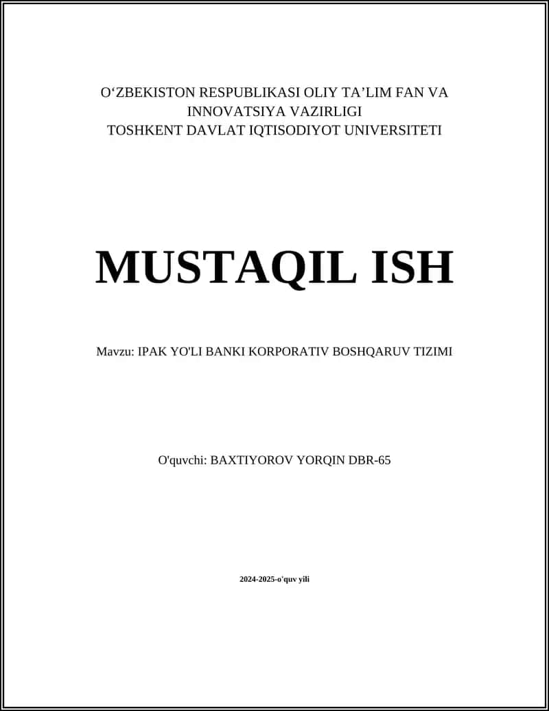 IPAK YO'LI BANKI KORPORATIV BOSHQARUV TIZIMI 1