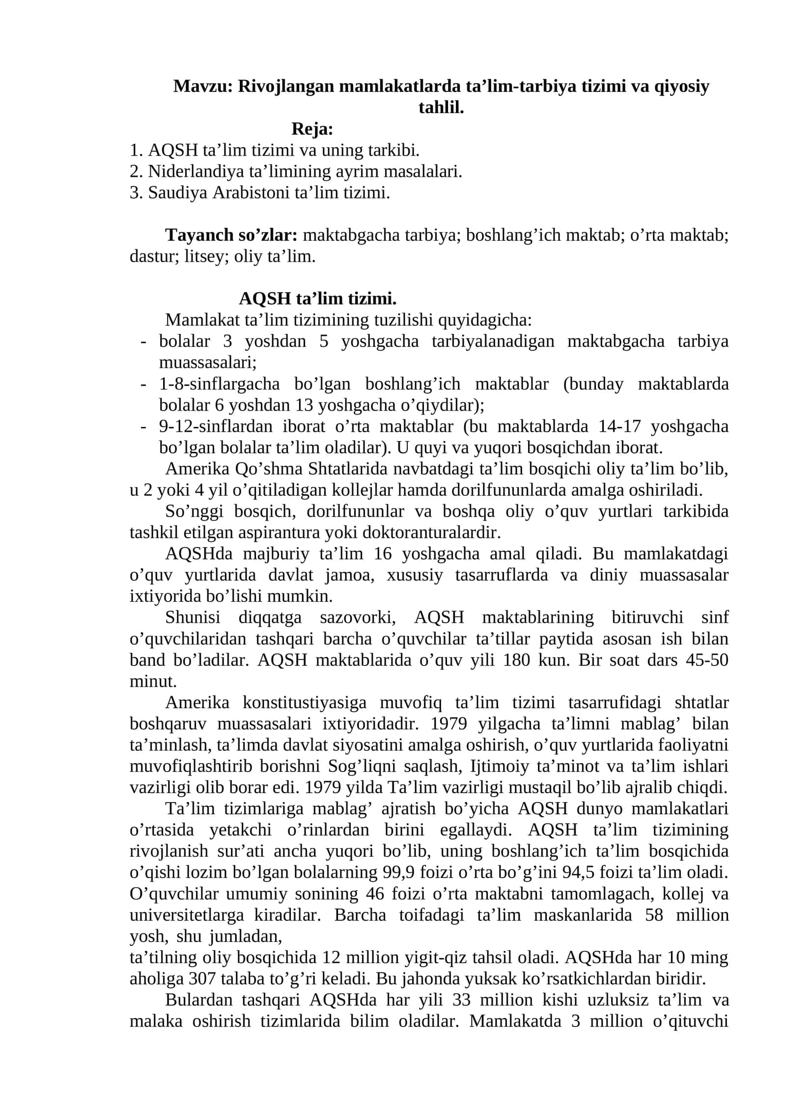Rivojlangan mamlakatlarda ta’lim-tarbiya tizimi va qiyosiy tahlil 1