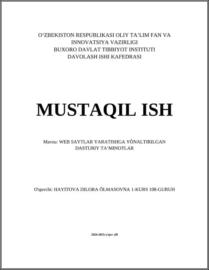 WEB SAYTLAR YARATISHGA YÔNALTIRILGAN DASTURIY TAʼMINOTLAR