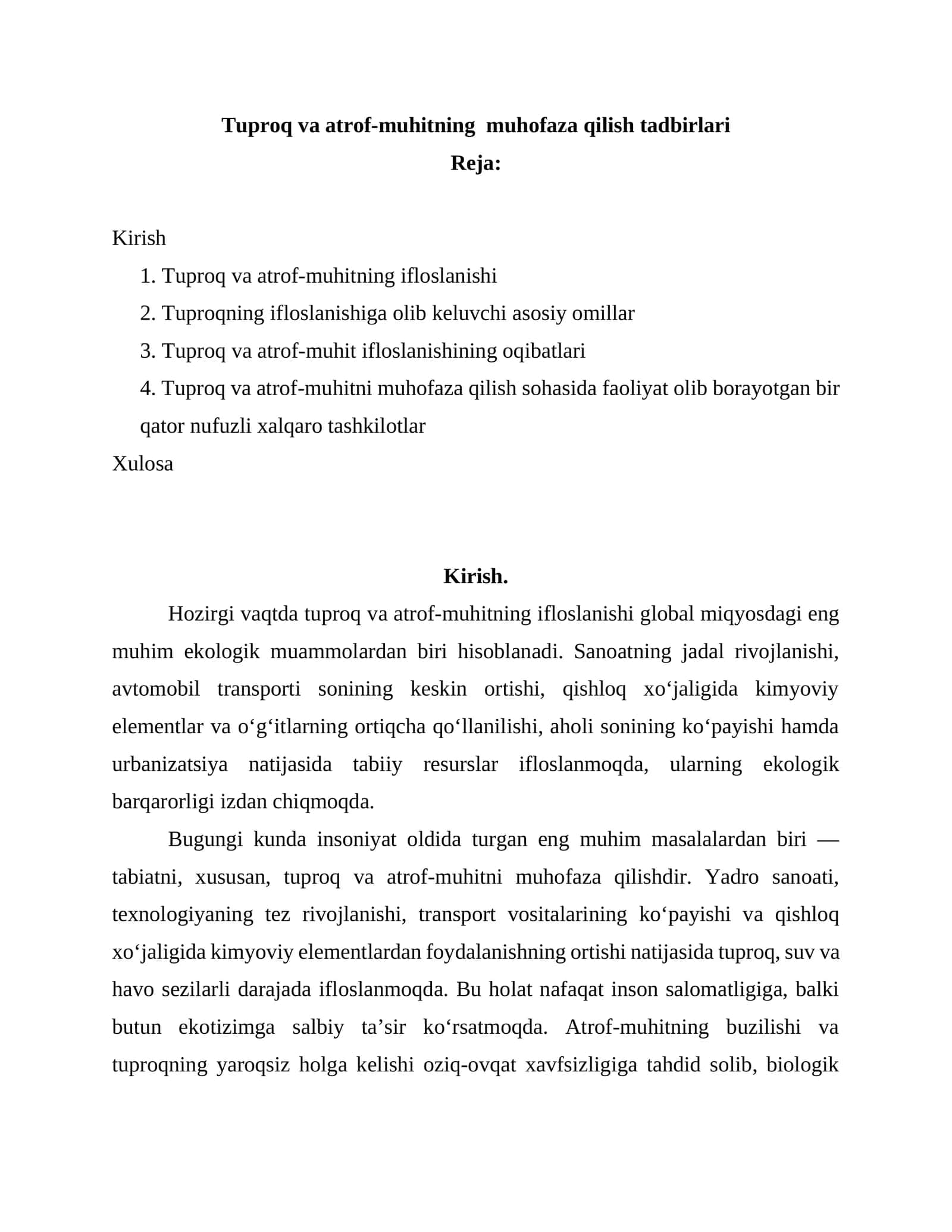 Tuproq va atrof-muhitning muhofaza qilish tadbirlari 1