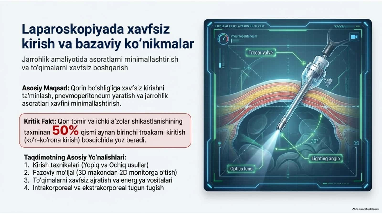Laparoskopik jarrohlik: kirish va bazaviy manipulyatsiyalar | 15 slayd 1