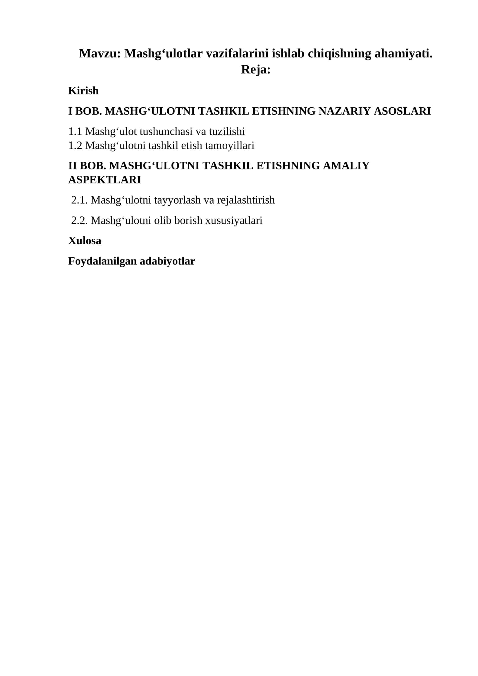 Mashg‘ulotlar vazifalarini ishlab chiqishning ahamiyati 1