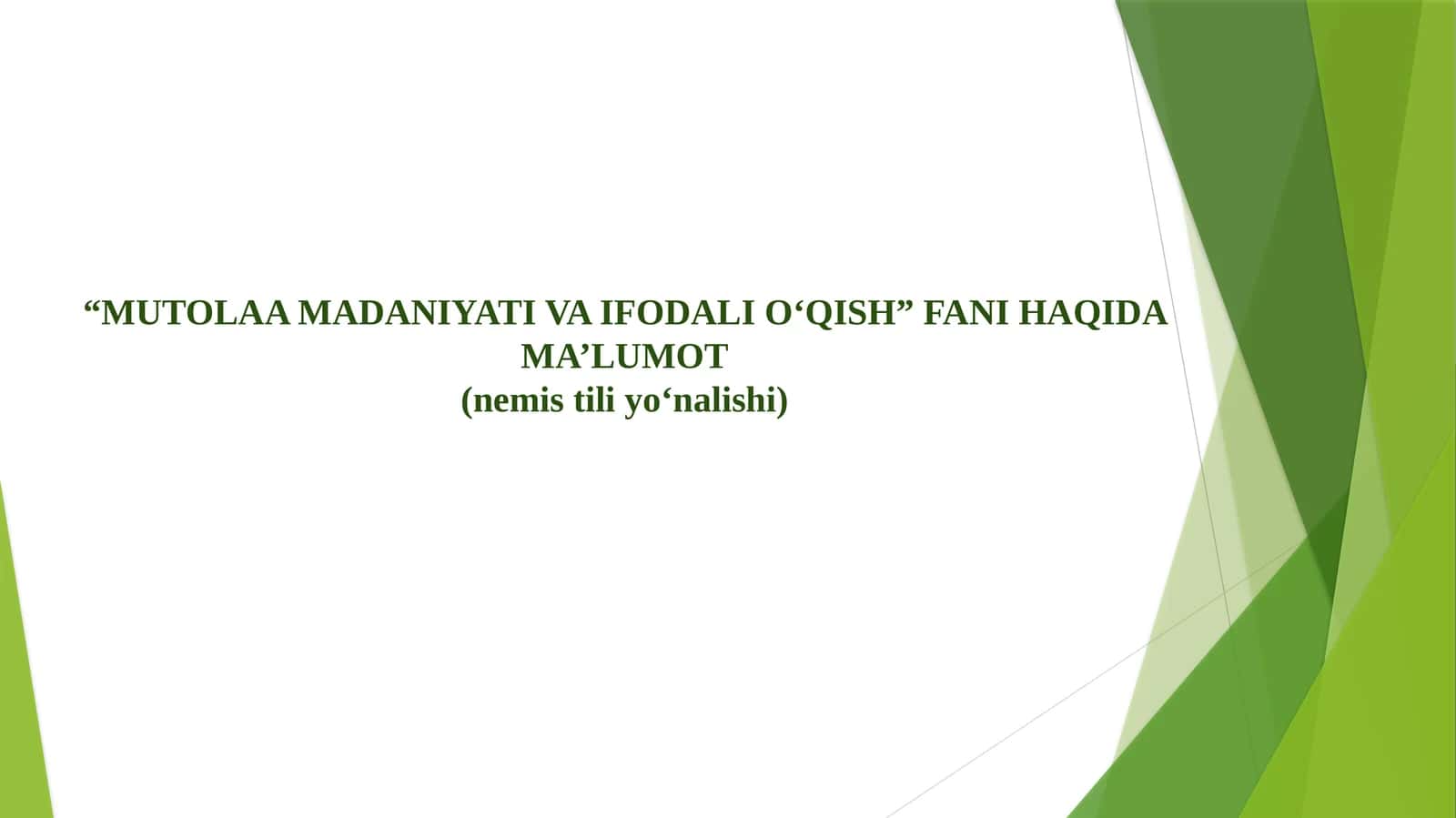 Mutolaa madaniyati va ifodali o'qish (Nemis tili) 1