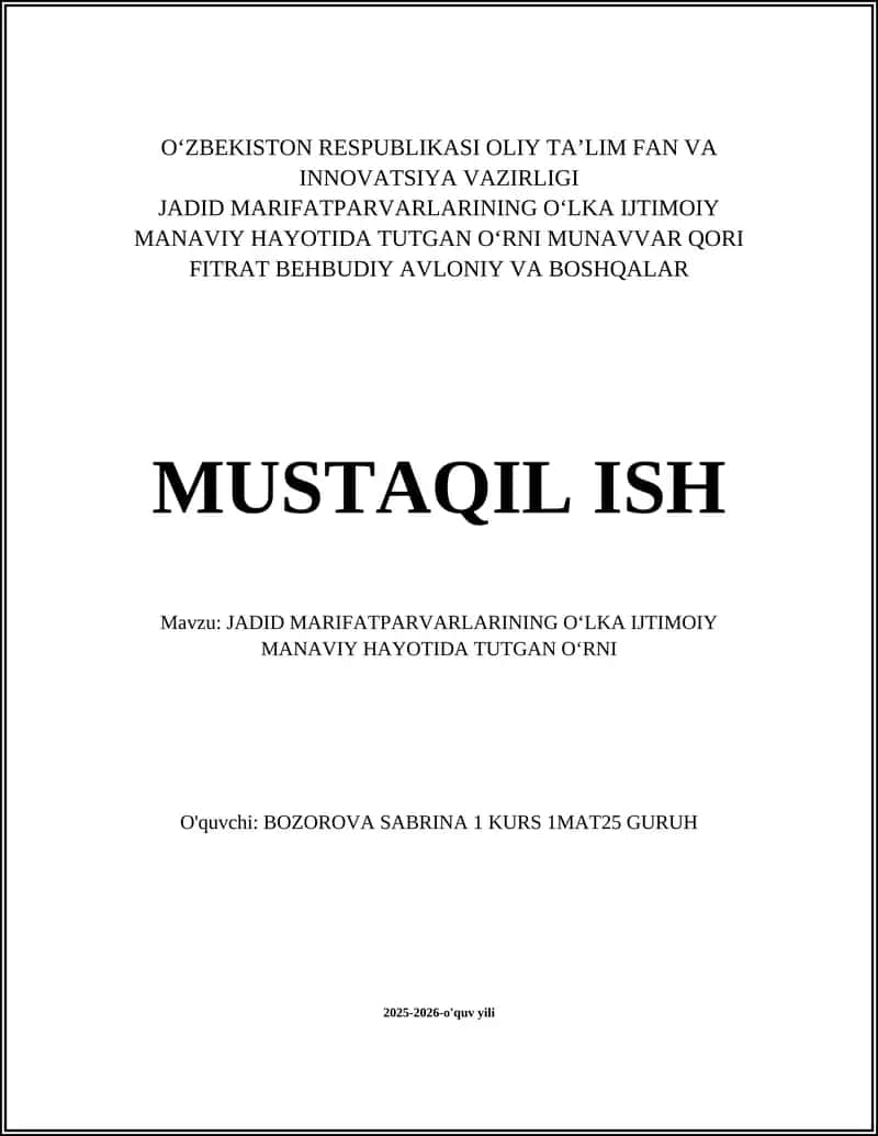 Jadid Marifatparvarlarining Oʻlka Ijtimoiiy Manaviy Hayotida Tutgan Oʻrni 1