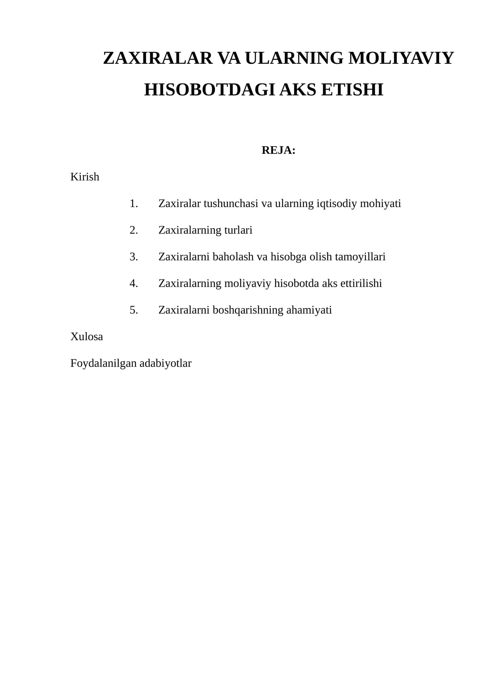 Zaxiralar VA Ularning Maliyaviy Hisobotdagi Aks Etishi 1