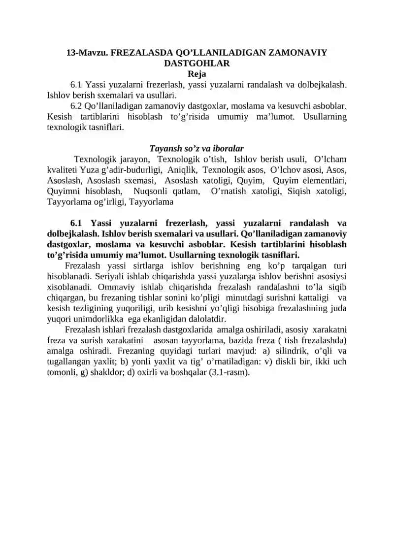 FREZALASDA QO’LLANILADIGAN ZAMONAVIY DASTGOHLAR