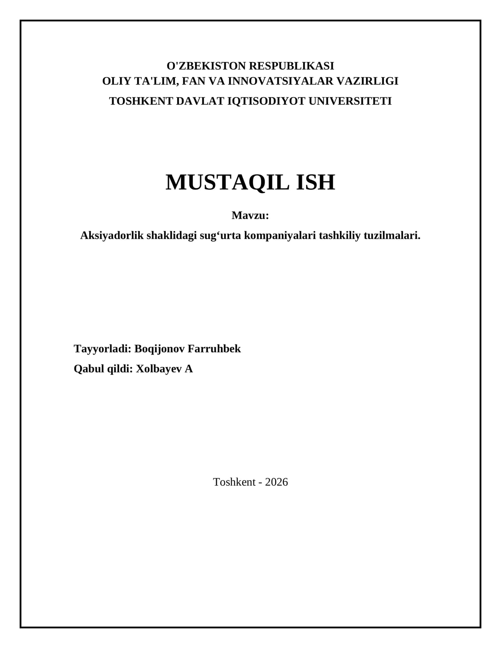 Aksiyadorlik shaklidagi sugʻurta kompaniyalari tashkiliy tuzilmalari 1