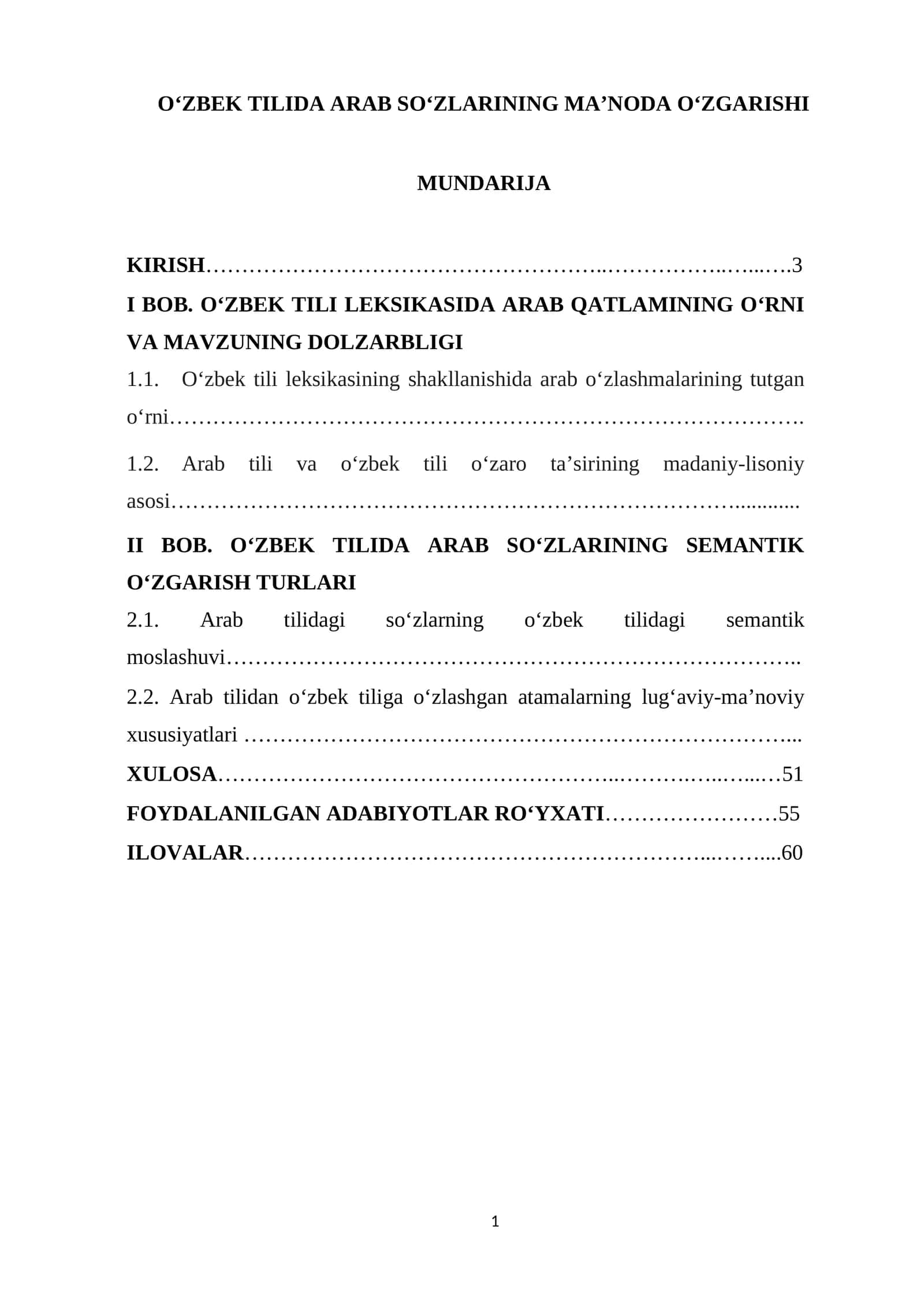 DIPLOM ISHI OʻZBEK TILIDA ARAB SO‘ZLARINING MA’NODA OʻZGARISHI 1
