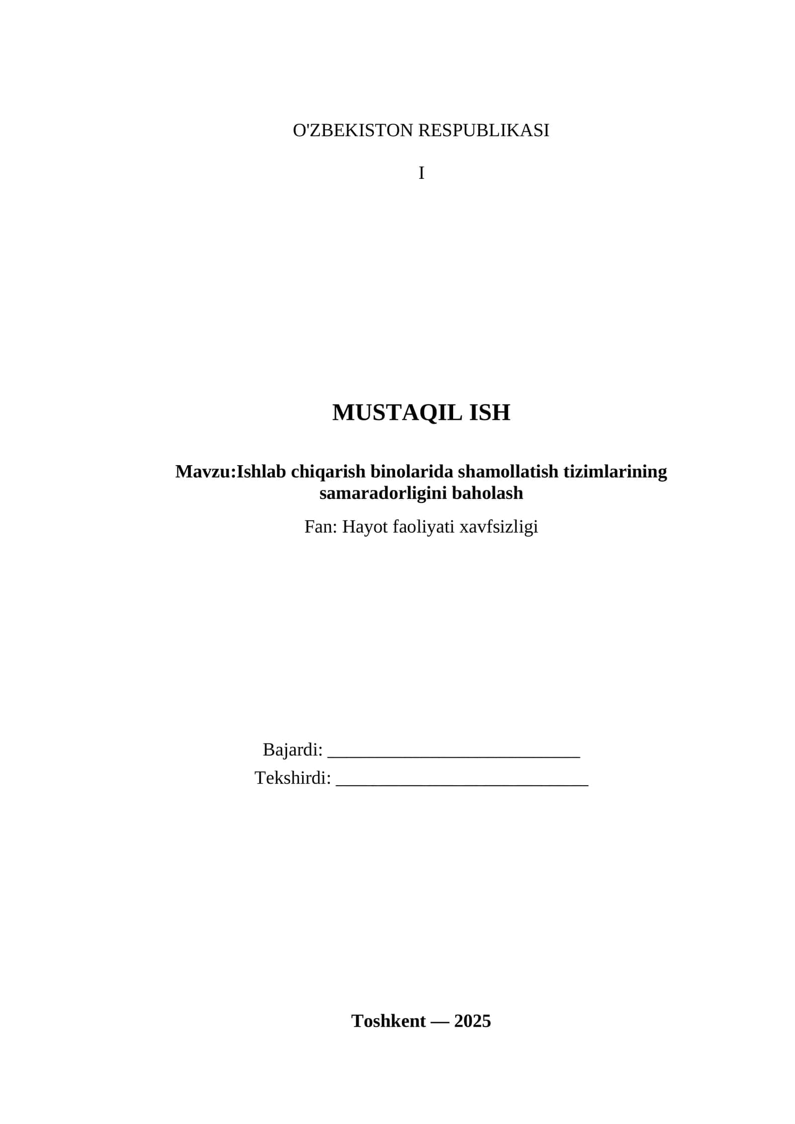 Ishlab chiqarish binolarida shamollatish tizimlarining samaradorligini baholash 1