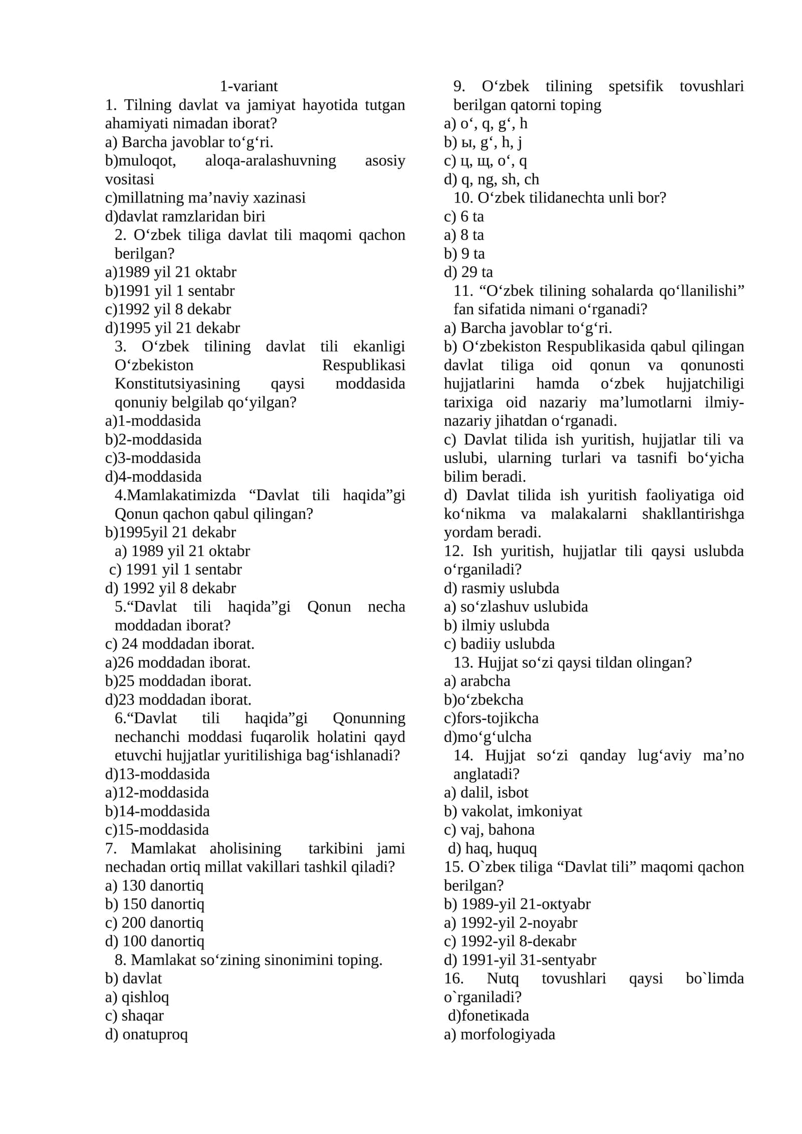 ona tili test 1
