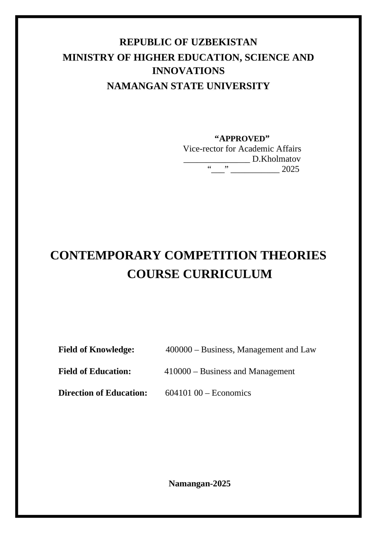 CONTEMPORARY COMPETITION THEORIES 1