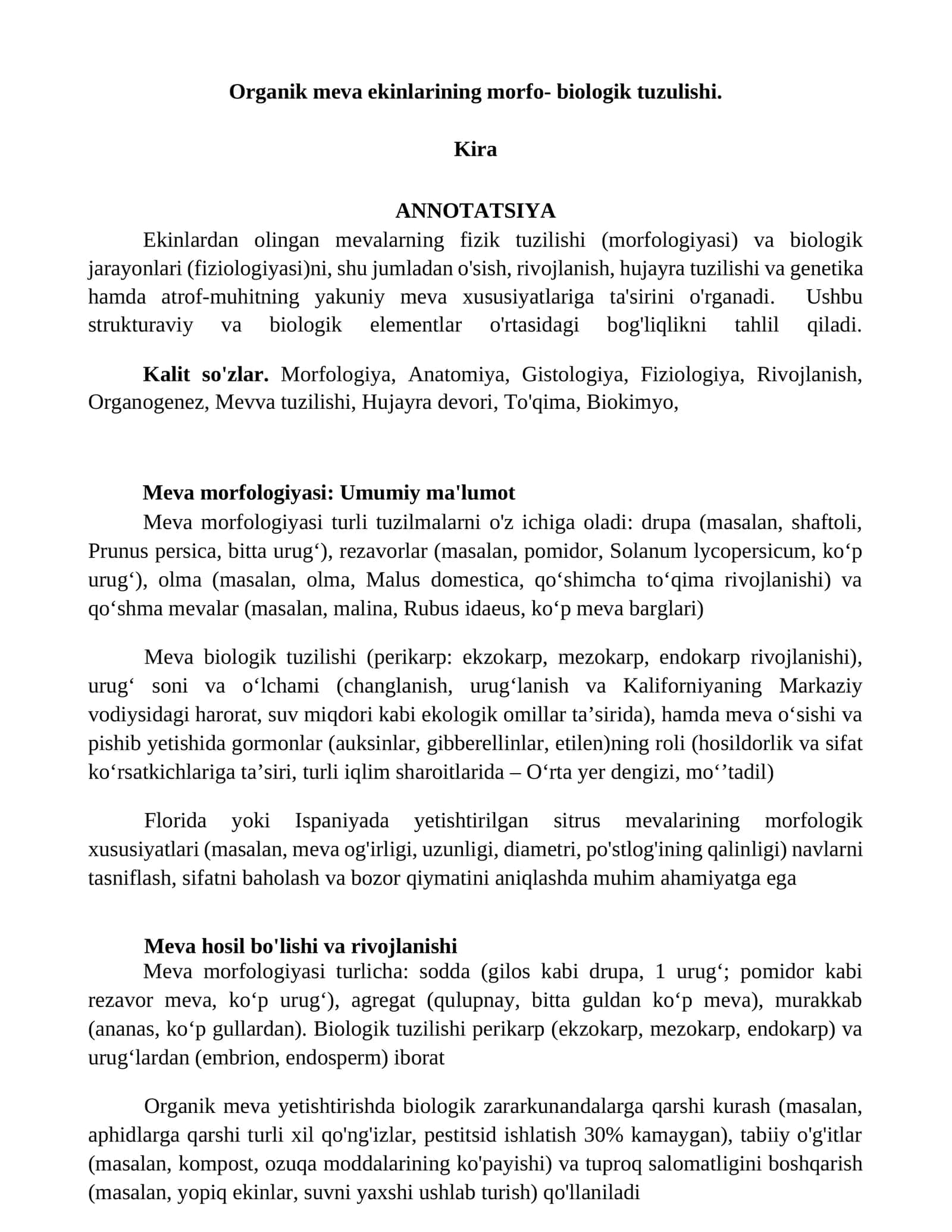 Organik meva ekinlarining morfo- biologik tuzulishi 1