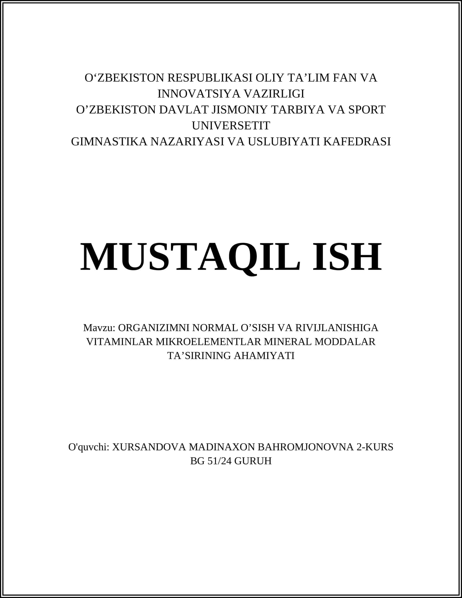 GIMNASTIKA NAZARIYASI VA USLUBIYATI KAFEDRASI 1