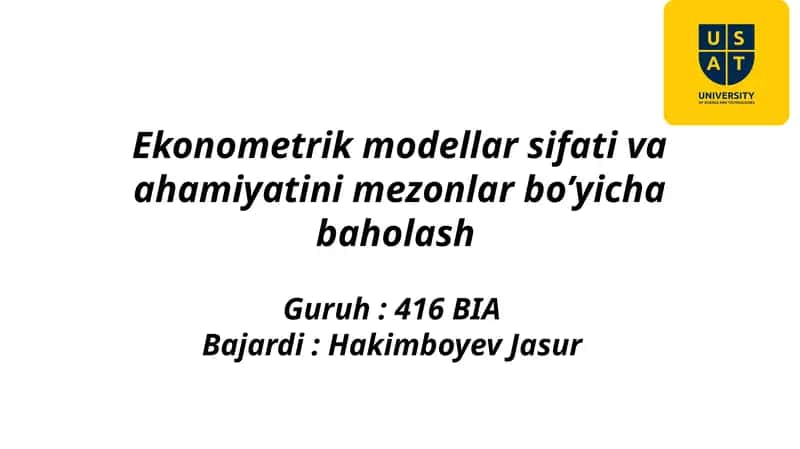 Ekonometrik modellar sifati va ahamiyatini mezonlar bo‘yicha baholash 1