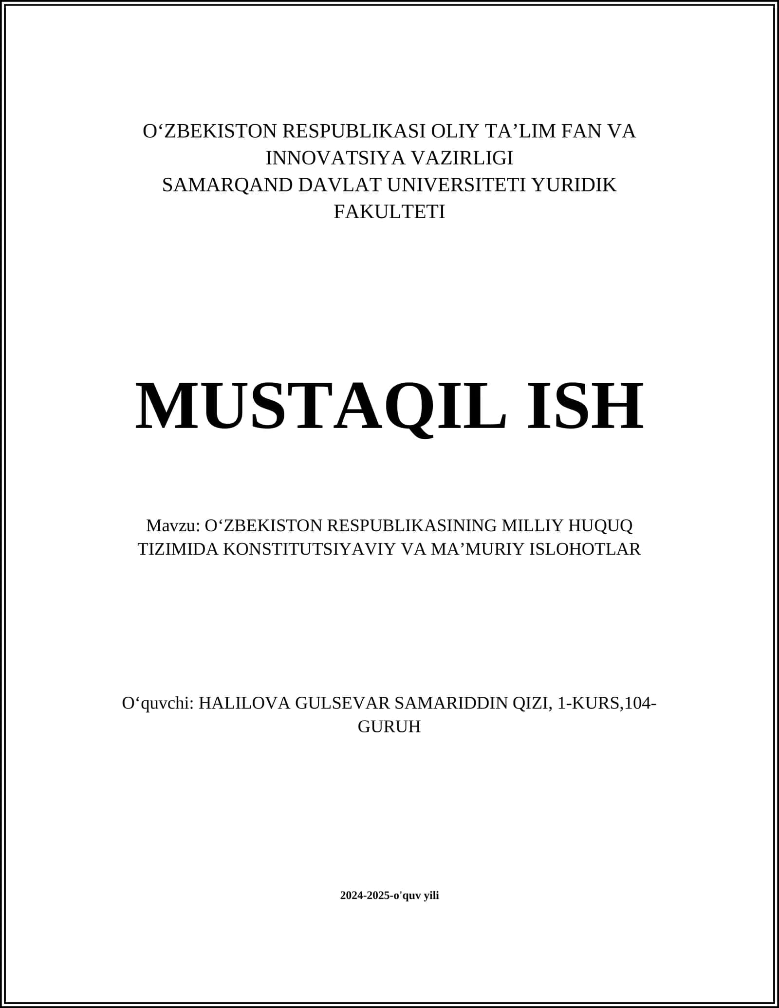 O‘zbekiston Respublikasi Konstitutsiyaviy Islohotlari 1