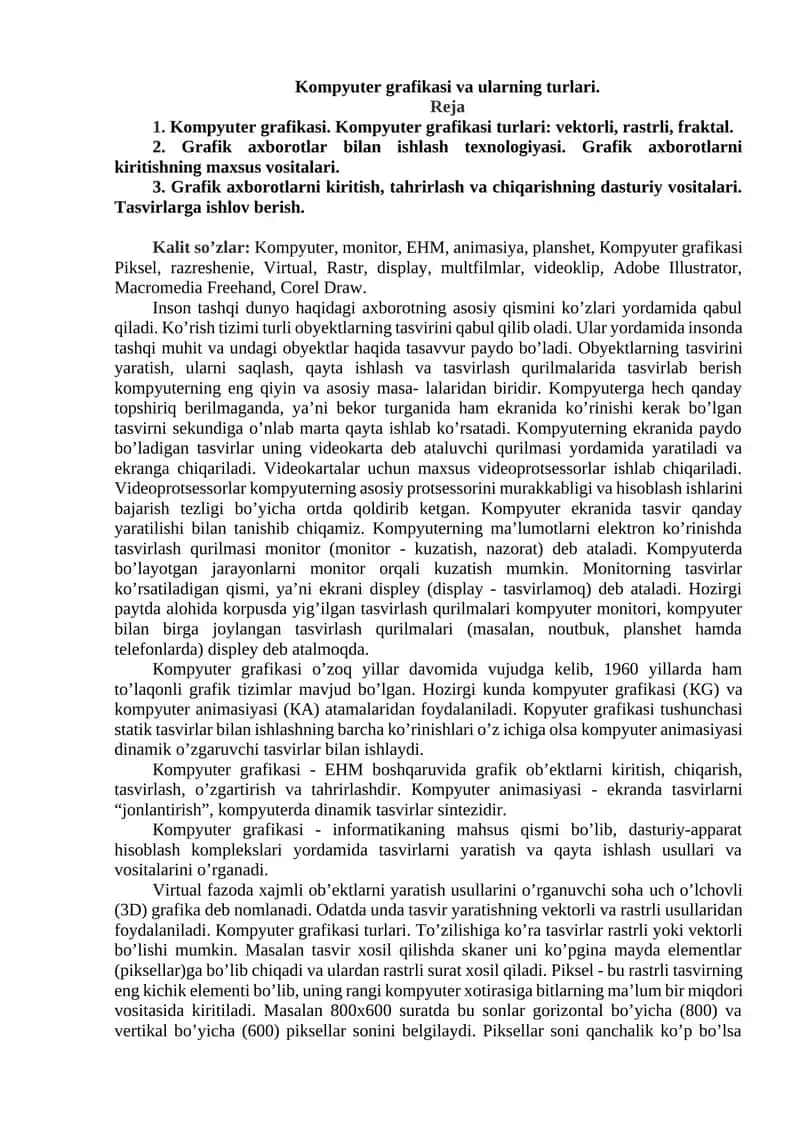 Kompyuter grafikasi va ularning turlari 1