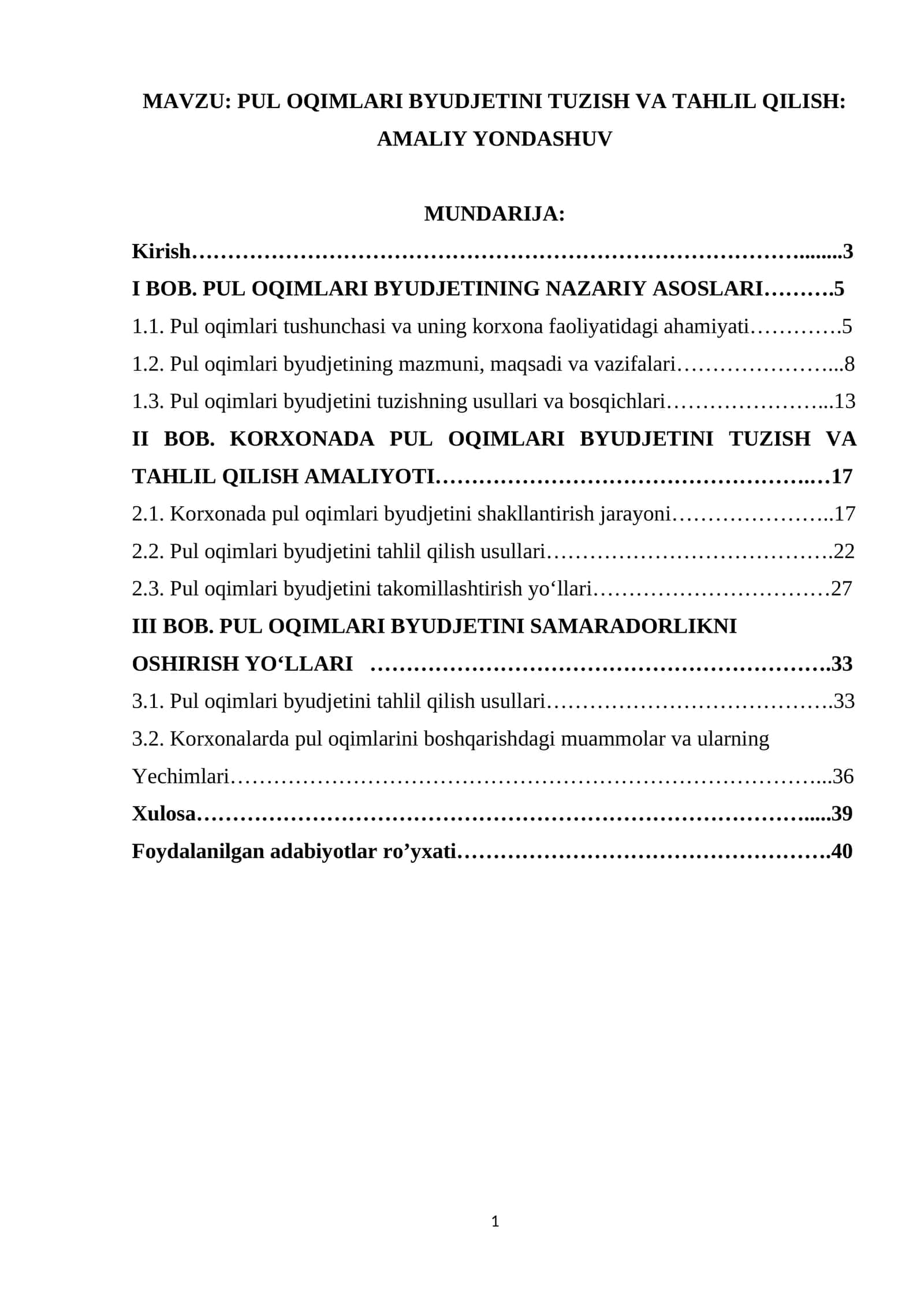 PUL OQIMLARI BYUDJETINI TUZISH VA TAHLIL QILISH: AMALIY YONDASHUV 1