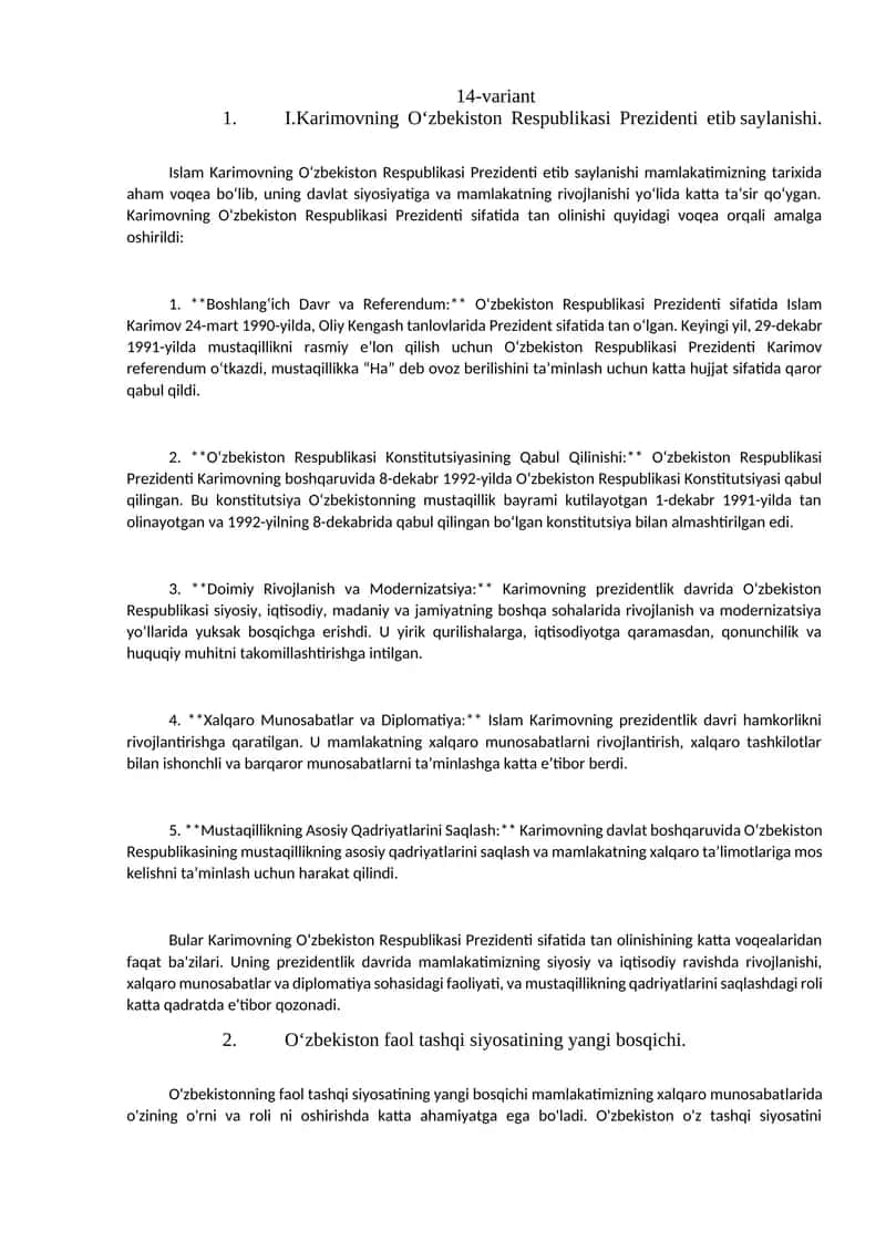 Islam Karimovning O‘zbekiston Respublikasi Prezidenti etib saylanishi 1