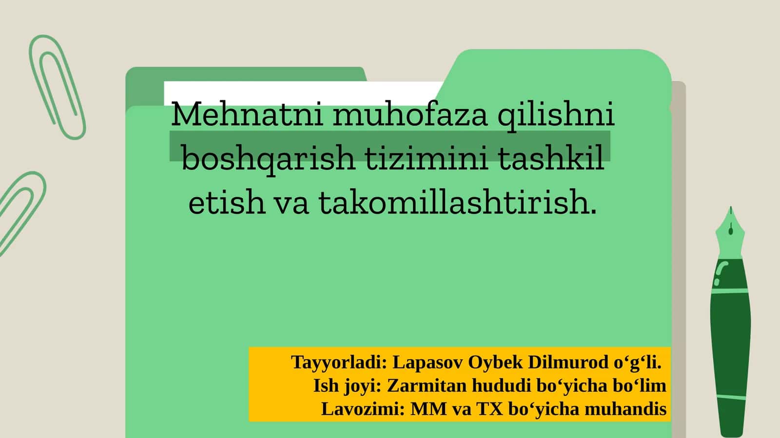 Mehnatni muhofaza qilishni boshqarish tizimi 1