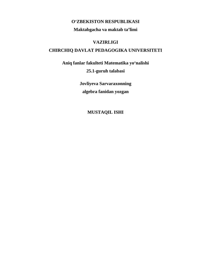Matritsalar va determinanatlar ,determinanatlar va ularning xossalari. 1