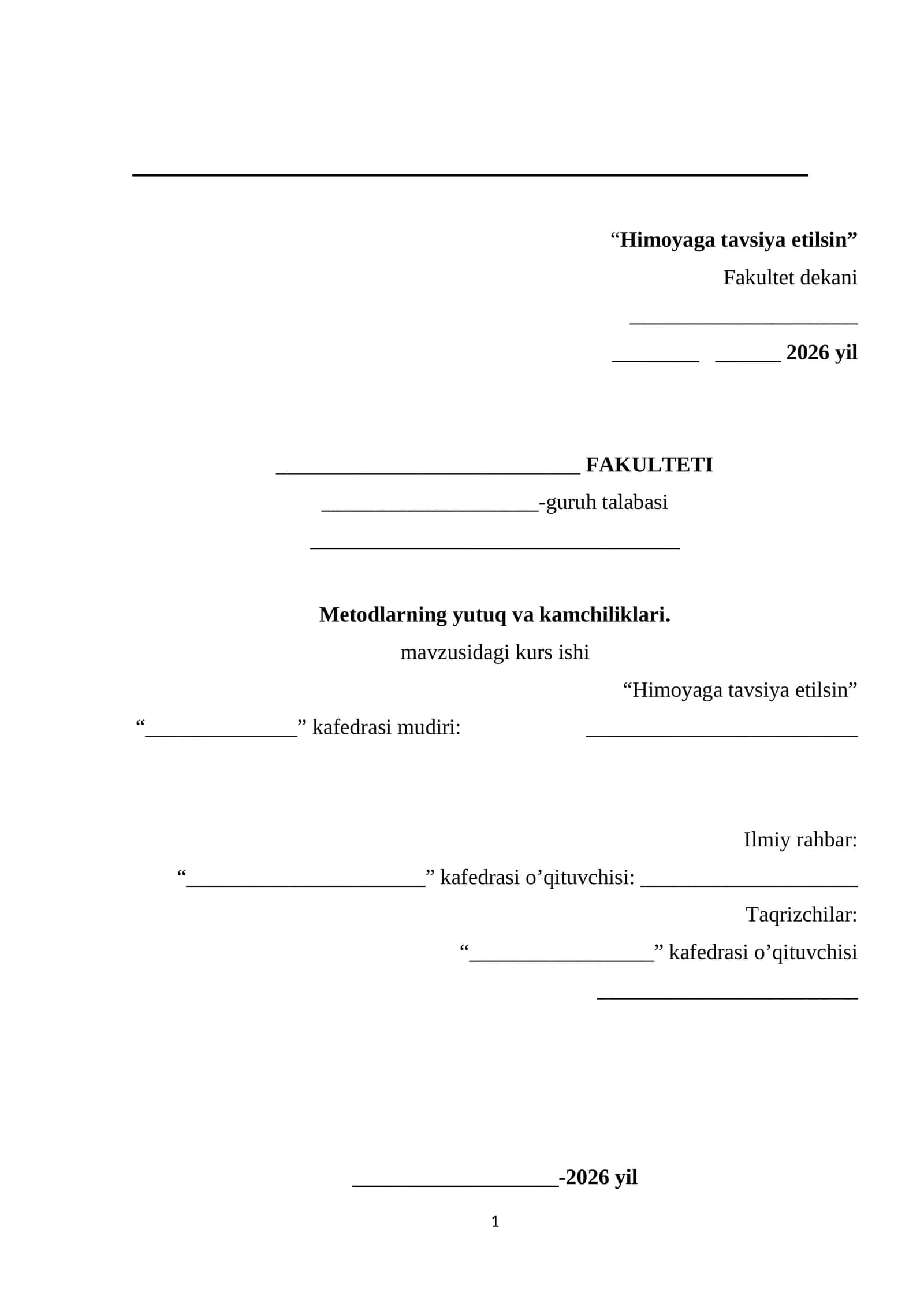 Metodlarning yutuq va kamchiliklari mavzusida tayyor kurs ishi 1