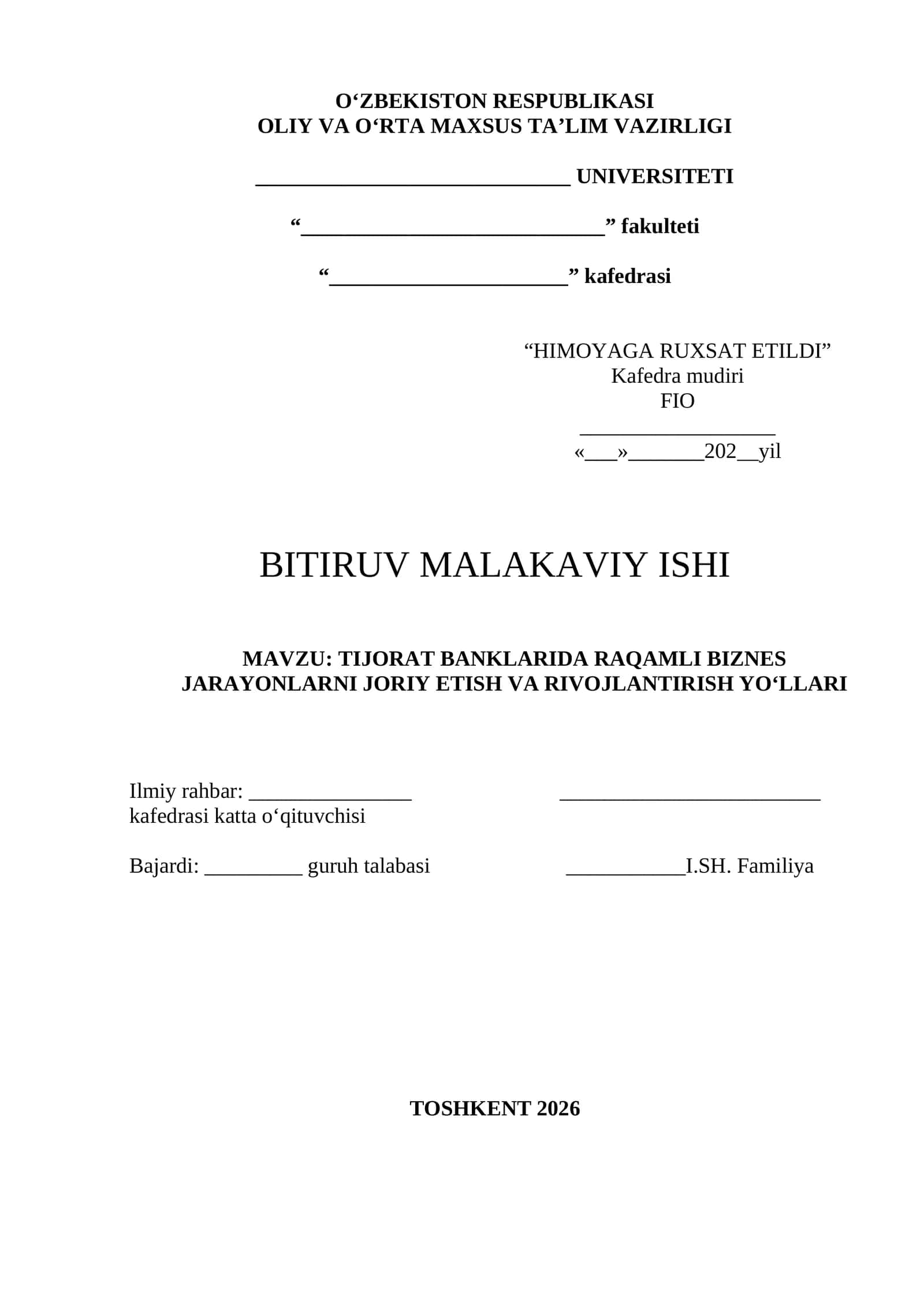 TIJORAT BANKLARIDA RAQAMLI BIZNES JARAYONLARNI JORIY ETISH VA RIVOJLANTIRISH YOʻLLARI 1