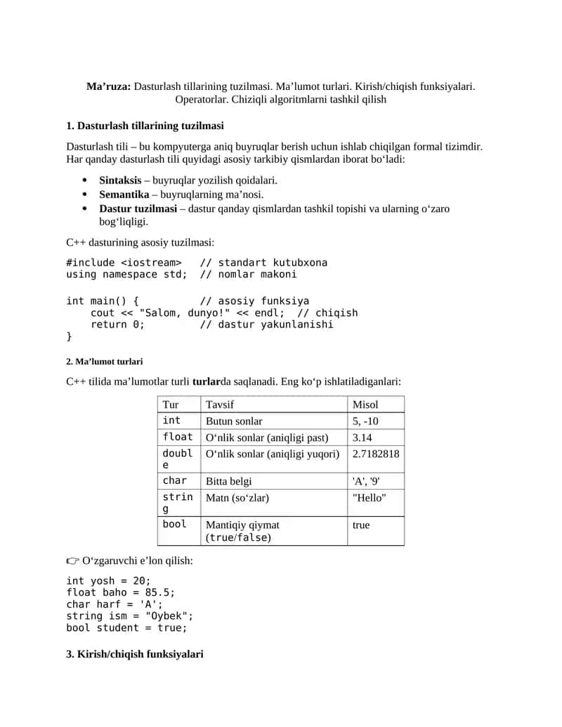 Dasturlash tillarining tuzilmasi 1