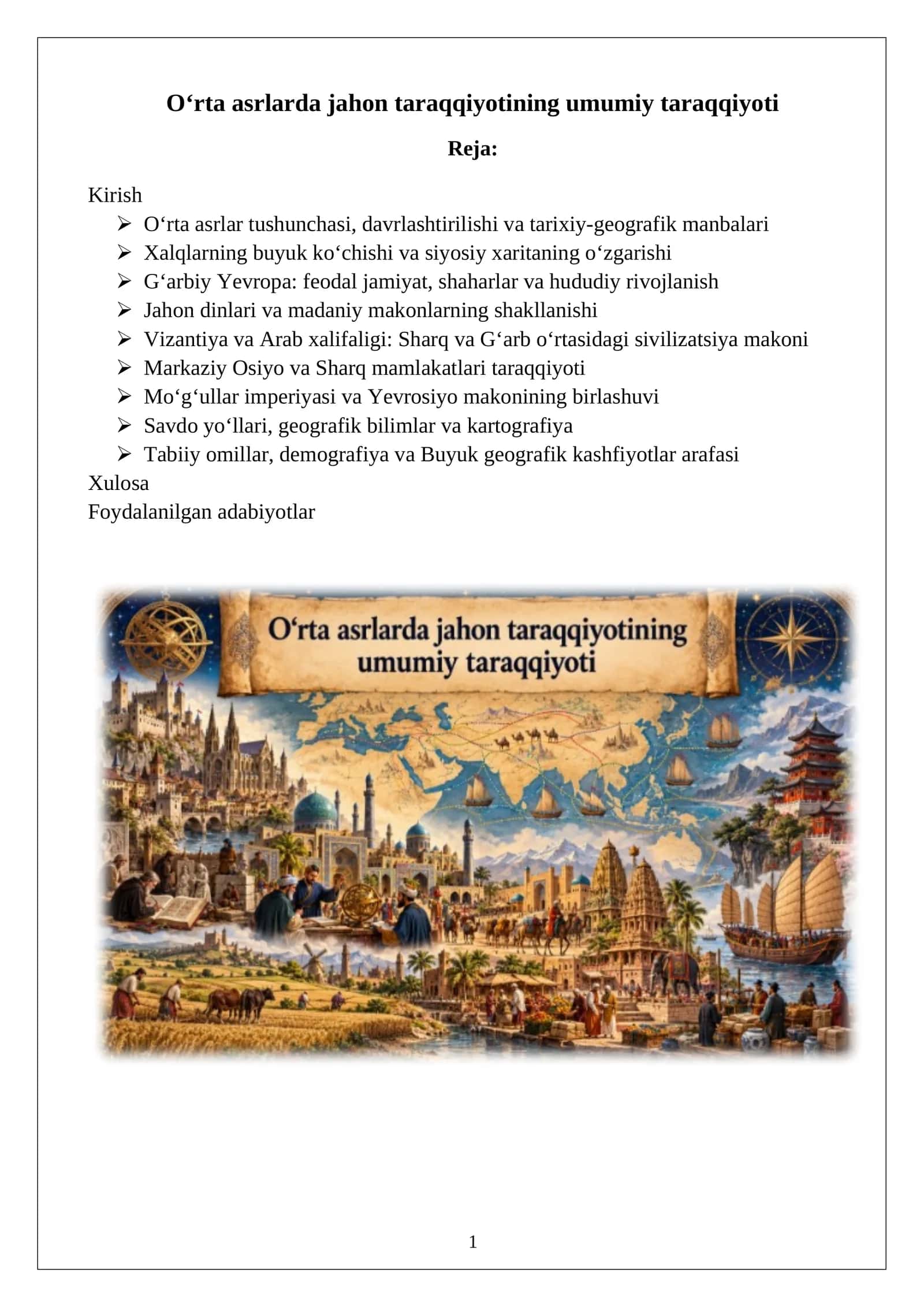 O‘rta asrlarda jahon taraqqiyotining umumiy taraqqiyoti 1