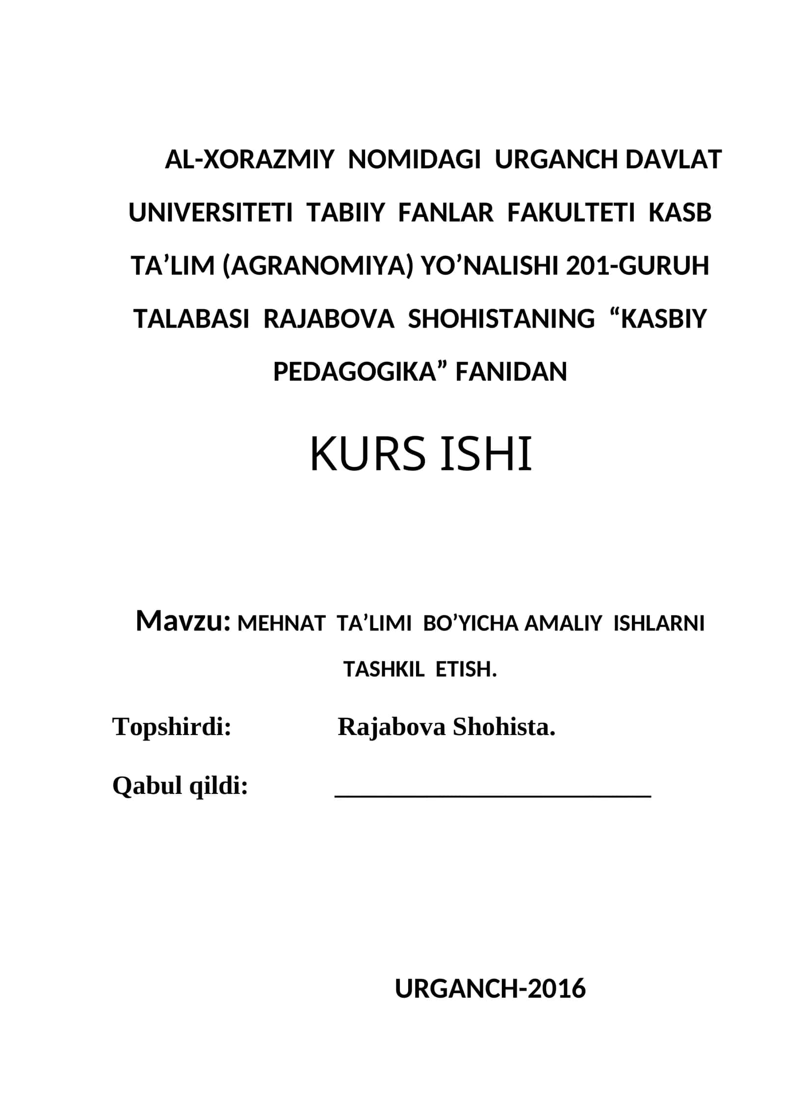 МEHNAT TA’LIMI BO’YICHA AMALIY ISHLARNI TASHKIL ETISH 1