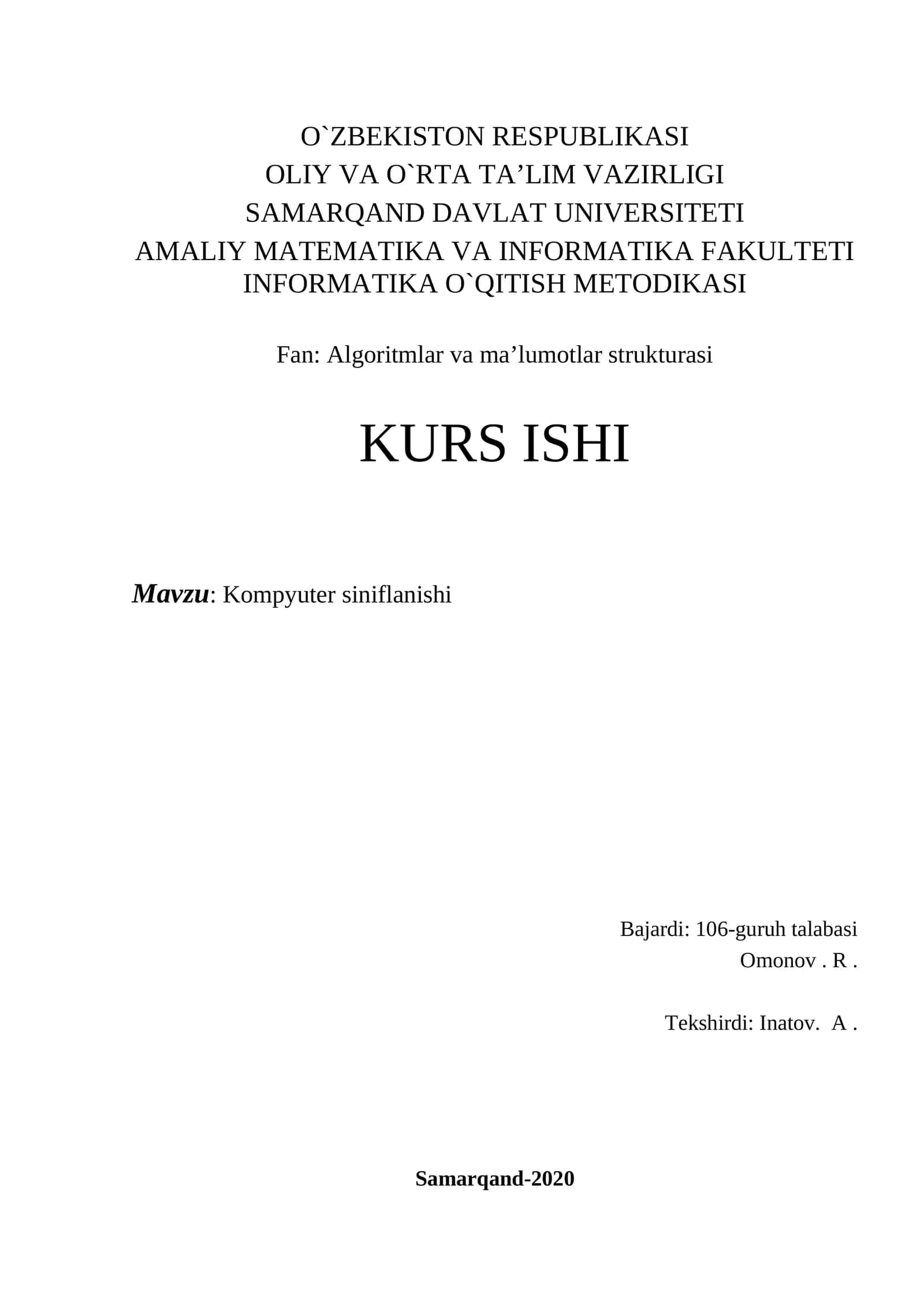 Kompyuter siniflanishi 1