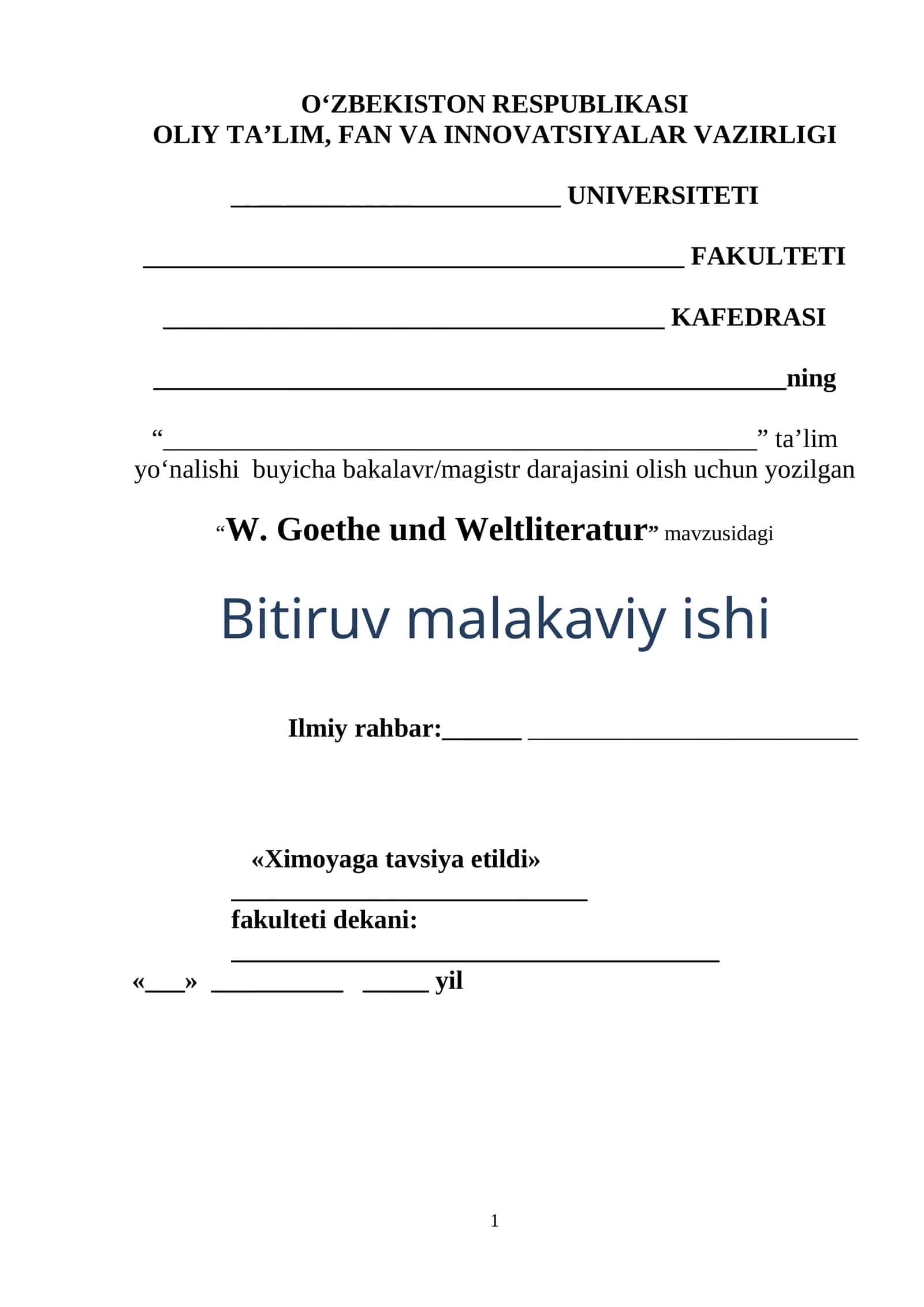W. Goethe und Weltliteratur 1