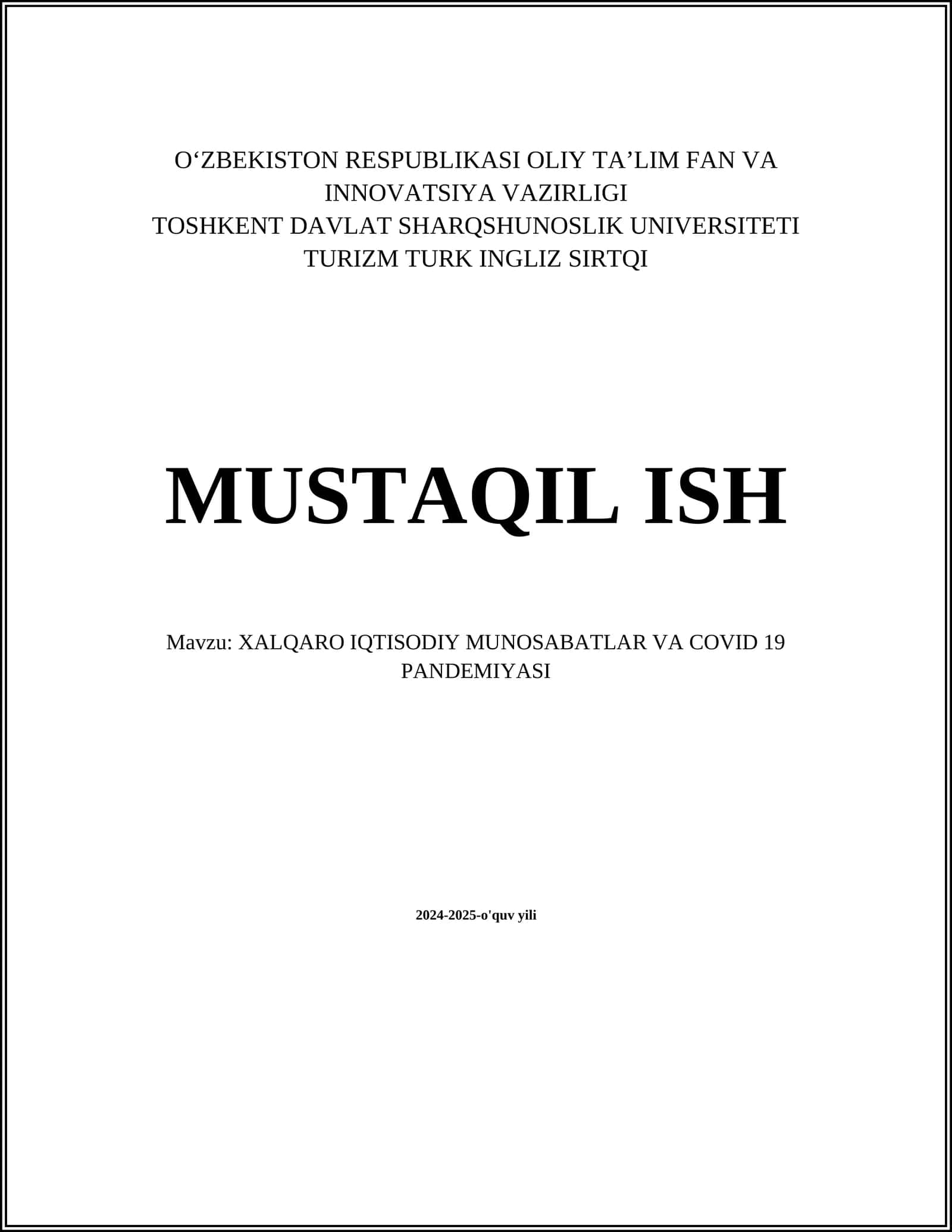 XALQARO IQTISODIY MUNOSABATLAR VA COVID 19 PANDEMIYASI 1