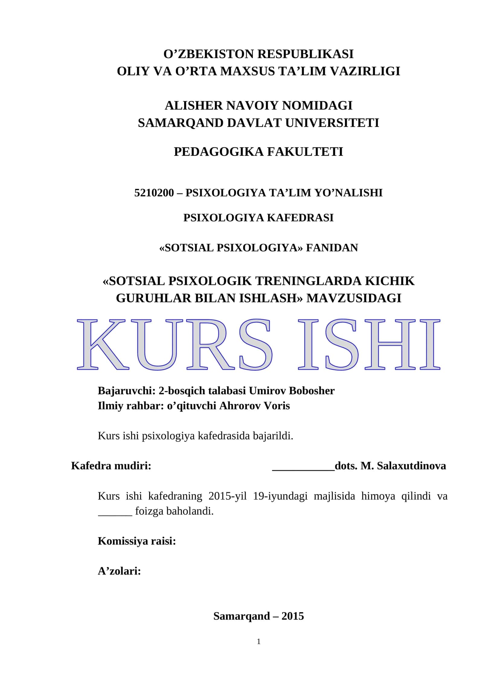 SOTSIAL PSIXOLOGIK TRENINGLARDA KICHIK GURUHLAR BILAN ISHLASH 1