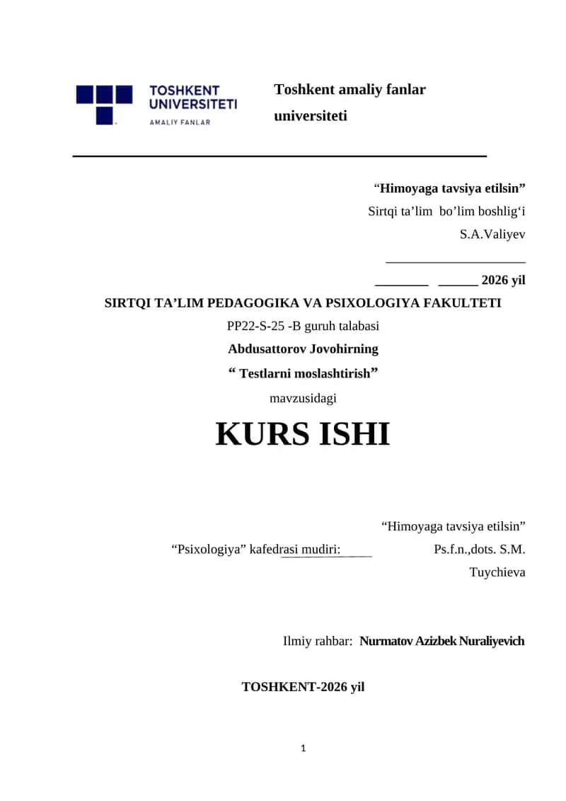 Testlarni moslashtirish. 1