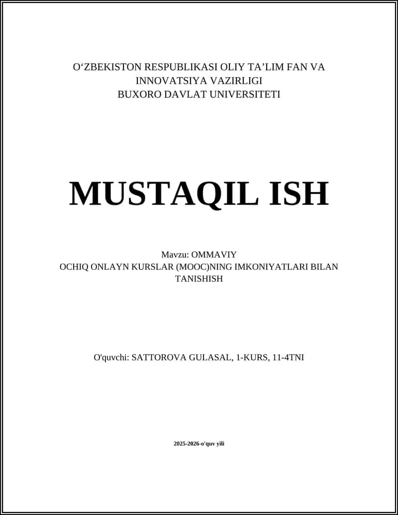 OMMAVIY OCHIQ ONLAYN KURSLAR (MOOC)NING IMKONIYATLARI BILAN TANISHISH 1