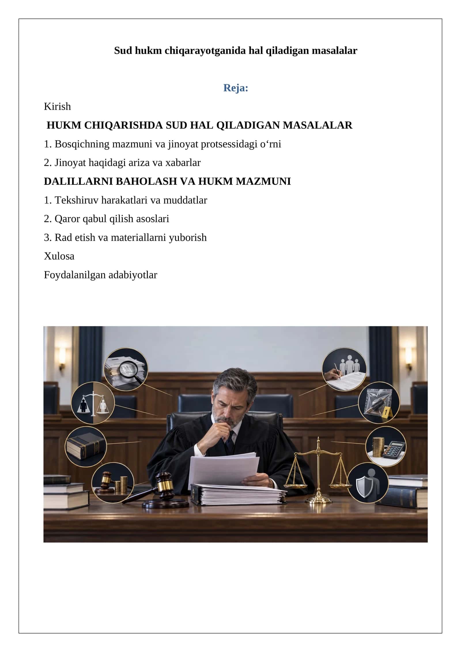 Sud hukm chiqarayotganida hal qiladigan masalalar 1