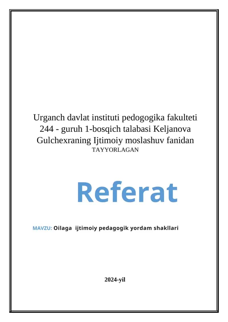 Oilaga ijtimoiy pedagogik yordam shakllari 1