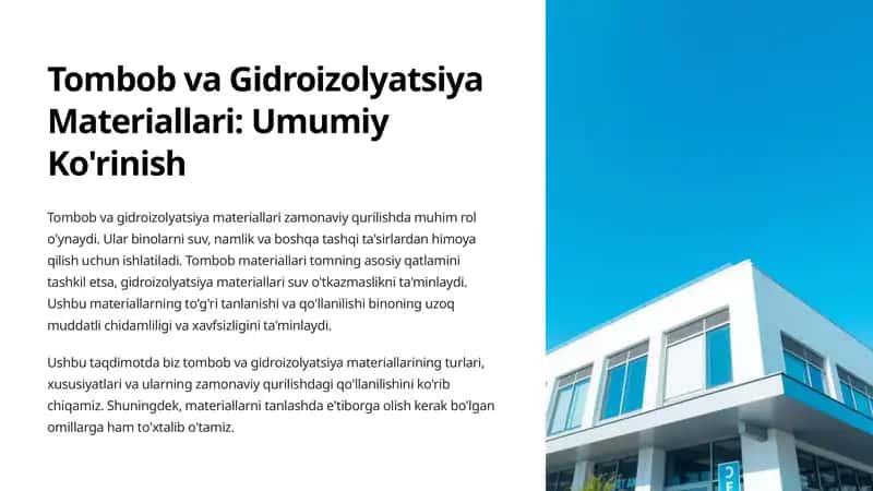 Tombob va Gidroizolyatsiya Materiallari: Umumiy Ko'rinish 1