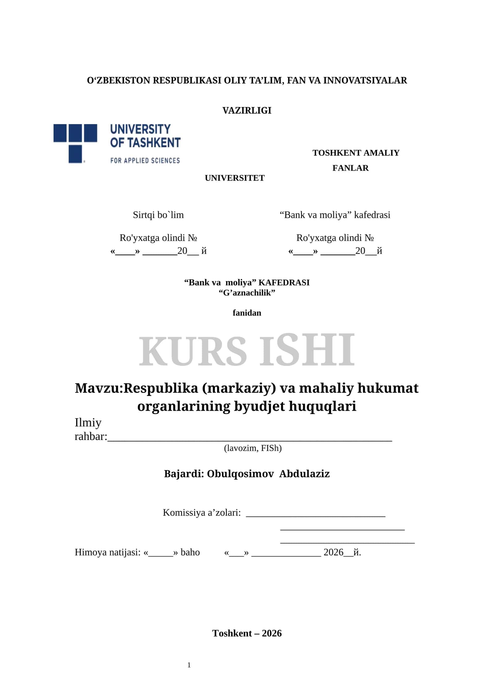 G’aznachilik kurs ishi 1