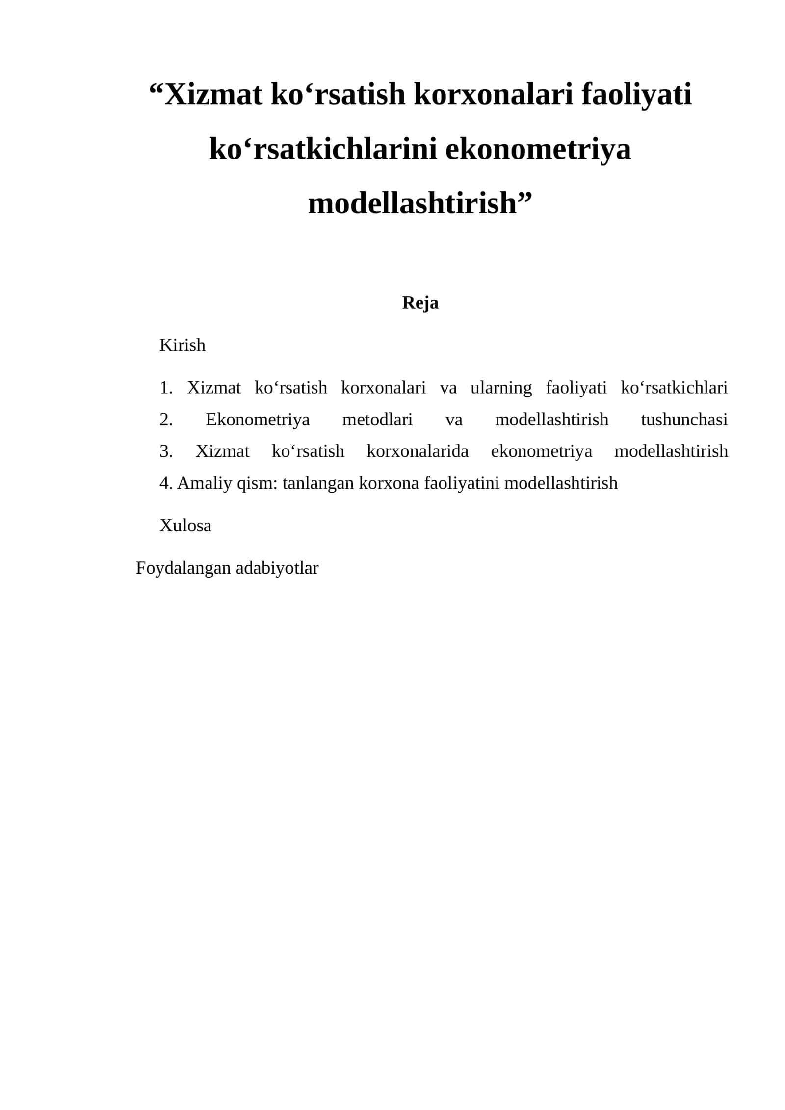 Ekonometriya modellashtirish 1