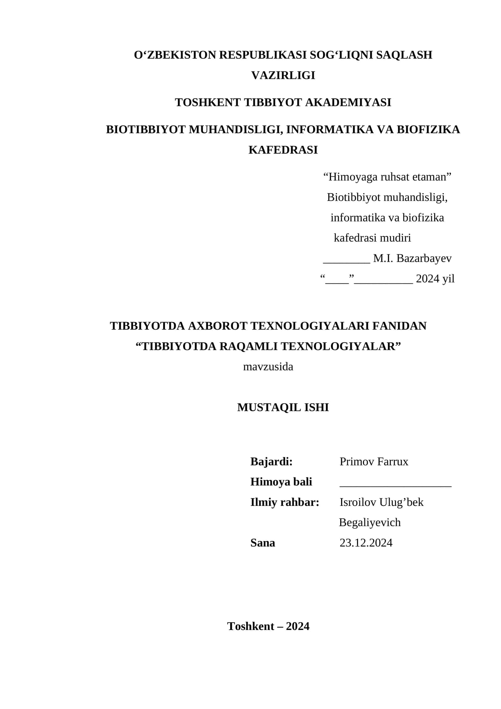 TIBBIYOTDA RAQAMLI TEXNOLOGIYALAR 1