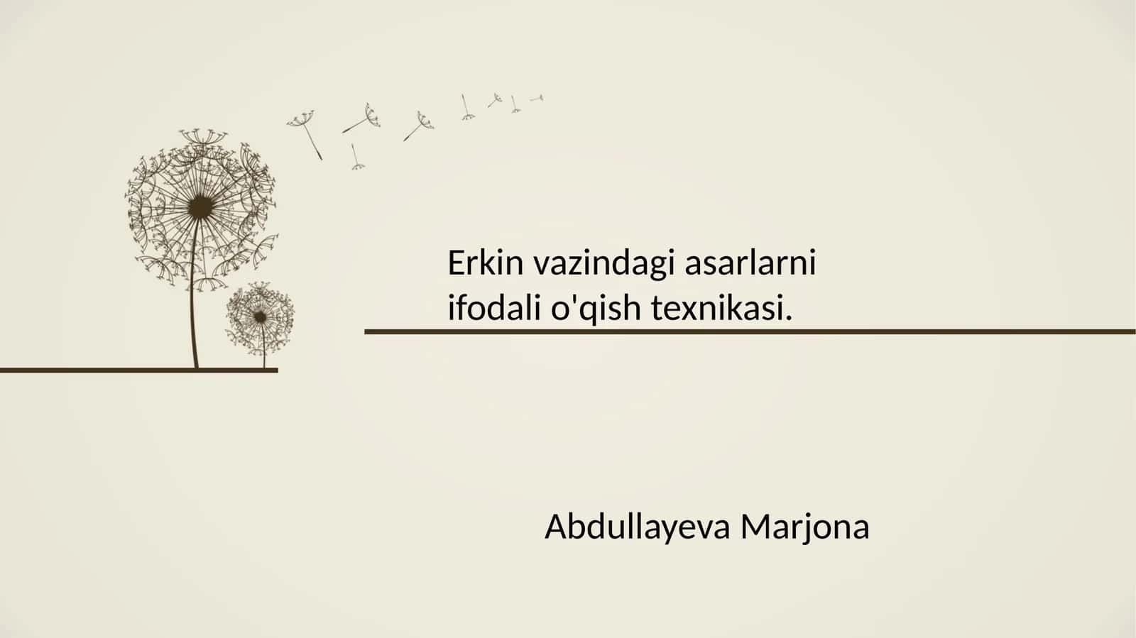 Erkin vazndagi asarlarni ifodalio'qish texnikasi 1