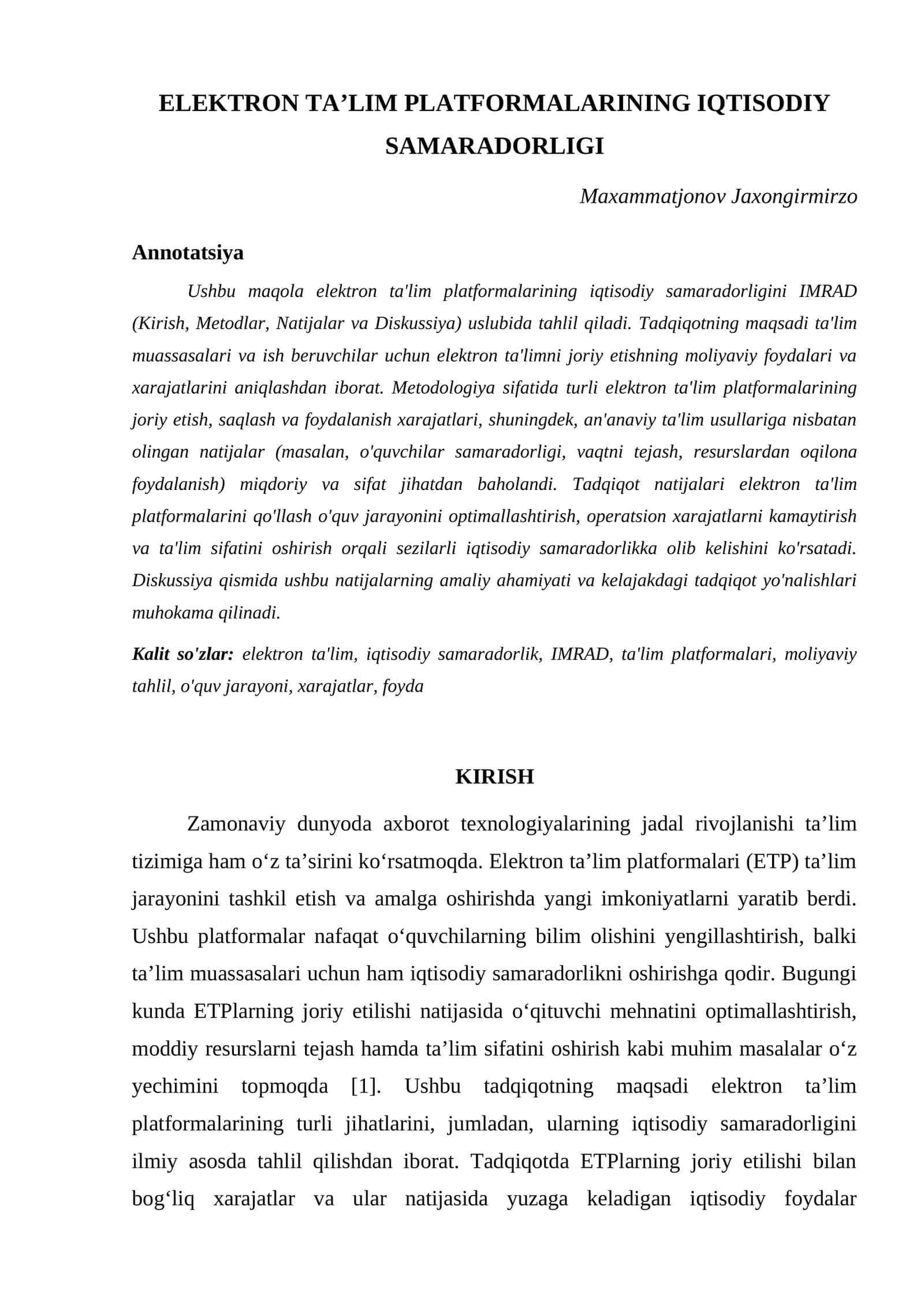 ELEKTRON TA’LIM PLATFORMALARINING IQTISODIY SAMARADORLIGI 1