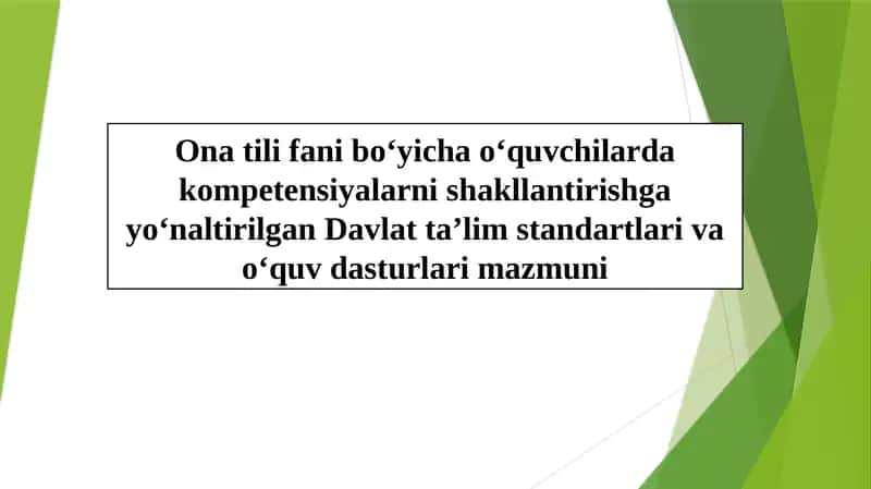 Ona tili fani bo‘yicha o‘quvchilarda kompetensiyalarni shakllantirishga yo‘naltirilgan Davlat ta’lim standartlari va o‘quv dasturlari mazmuni 1