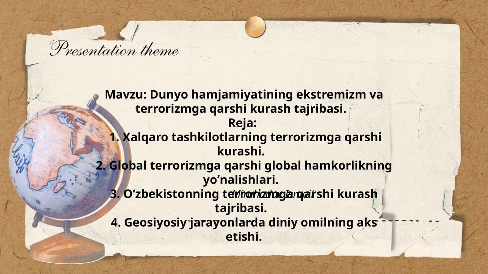 Dunyo hamjamiyatining ekstremizm va terrorizmga qarshi kurash tajribasi 1