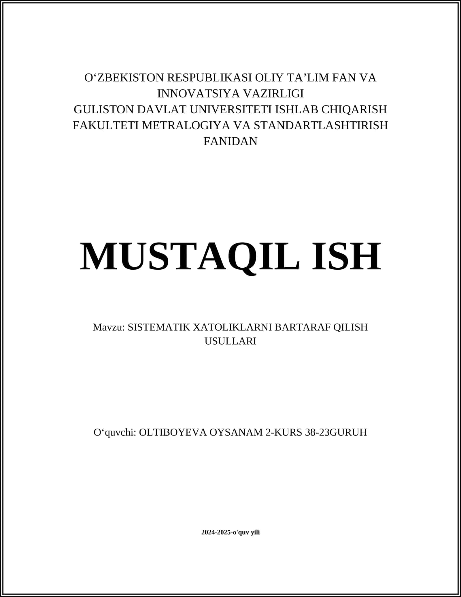 SISTEMATIK XATOLIKLARNI BARTARAF QILISH USULLARI 1