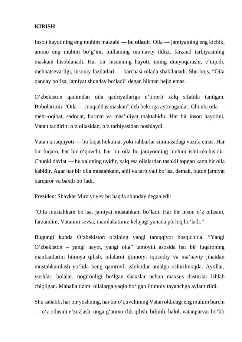 Oila qadriyati.Oila jamiyatning asosiy bo'g'ini 1