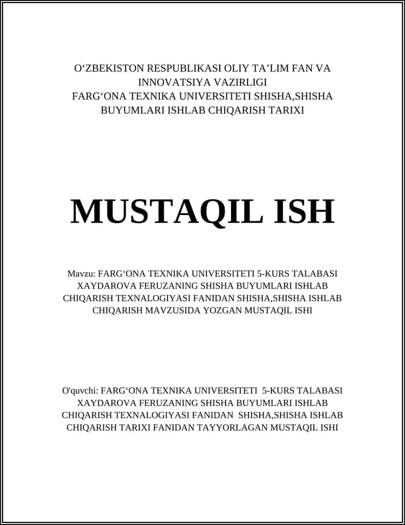 Shisha Buyumlari Ishlab Chiqarish Texnologiyasi 1