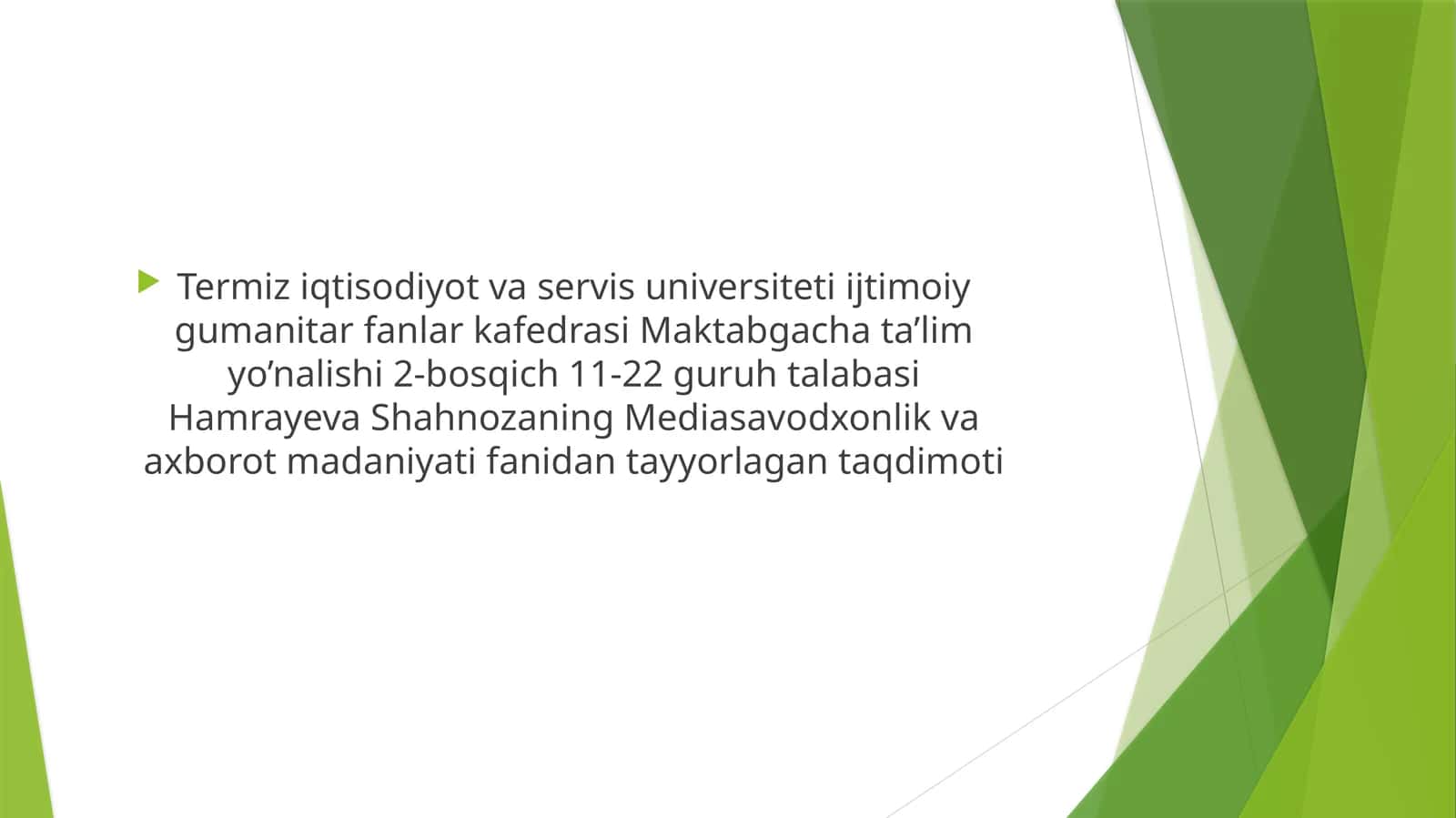 Mediasavodxonlik va axborot madaniyati fanidan tayyorlagan taqdimoti 1